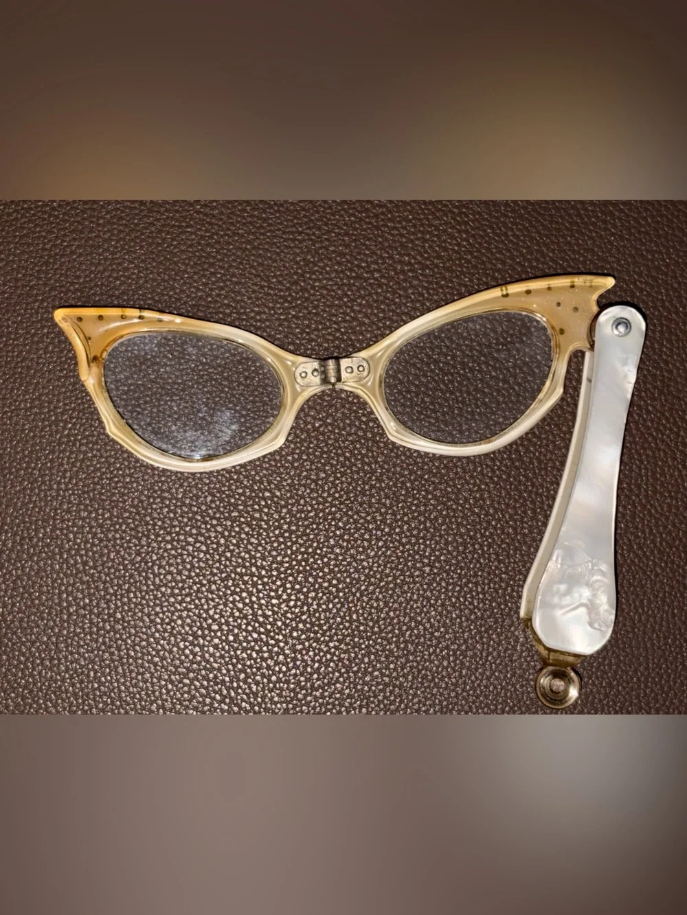 Vintage 1950's Cat Eye Lorgnette Opera/ Reading Glasses Rhinestone Star Bridge
